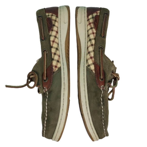 Sperry leather Topsiders, women's size 8.5M, brown with plaid side panels - Picture 5 of 8